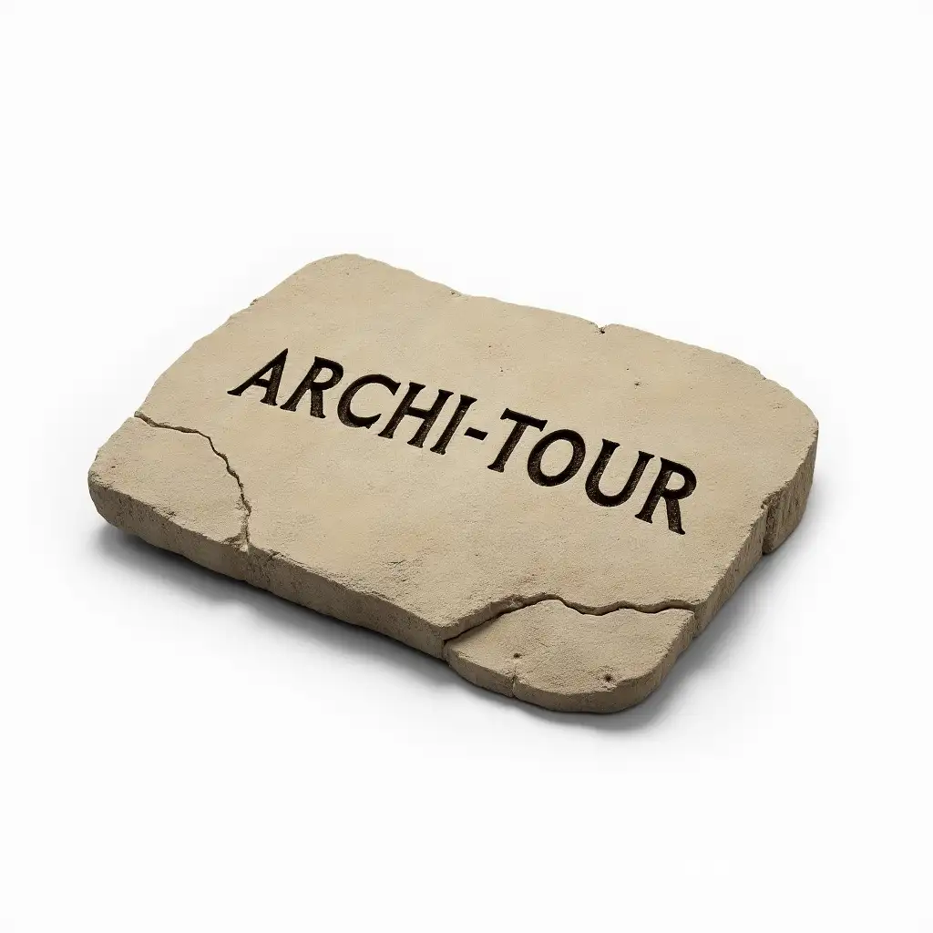Broken-Ancient-Stone-Slab-with-ARCHITOUR-Engraving-on-White-Background