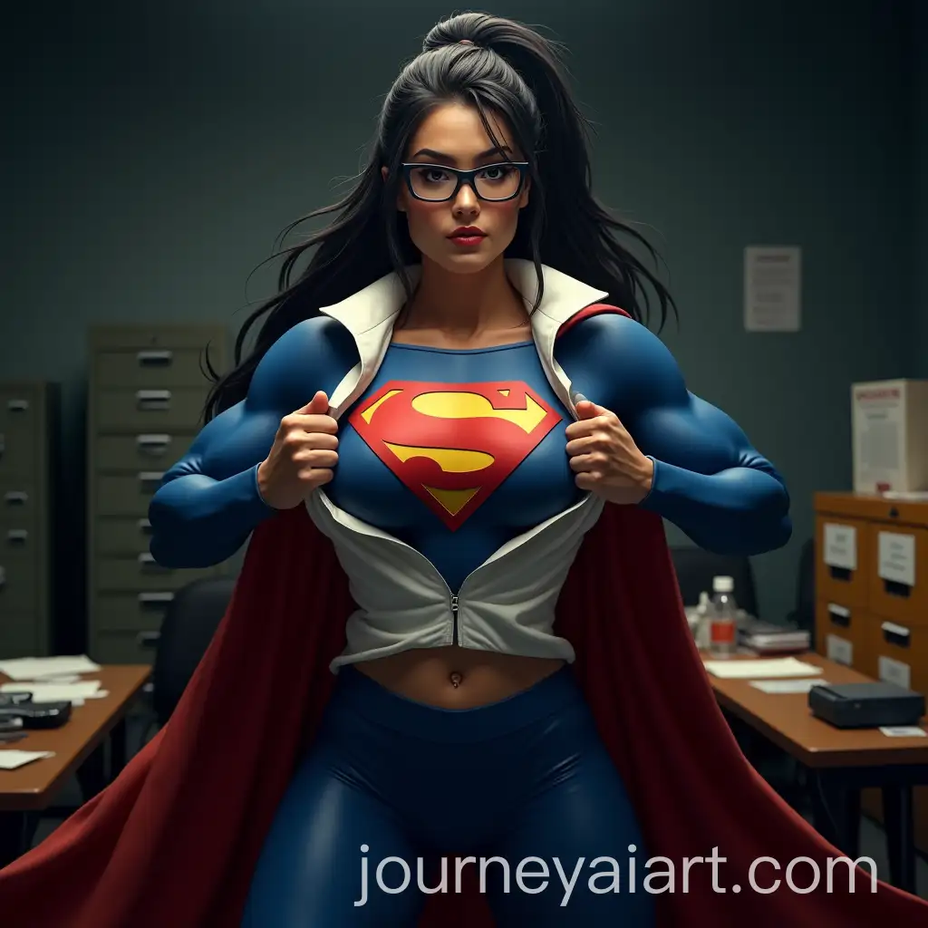 Powerful-Muscular-Woman-in-Superhero-Suit-with-Intense-Expression-in-Office-Setting