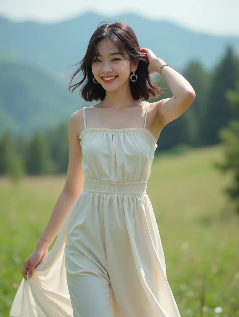 Young-Asian-Woman-Dancing-in-a-Mountain-Park-in-Casual-Dress