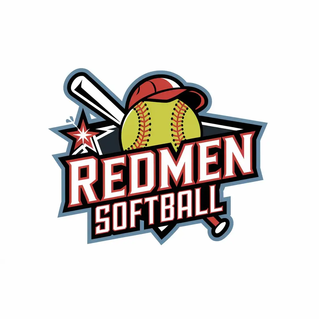 LOGO Design for Redmen Softball Stars Twinkles Softball Elements with Red White Blue Grey Colors