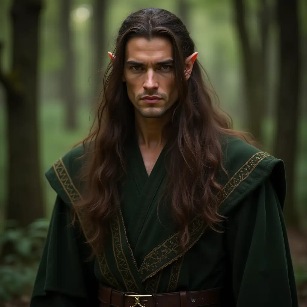 Noble Elven King in Forest Palace with Majestic Robes