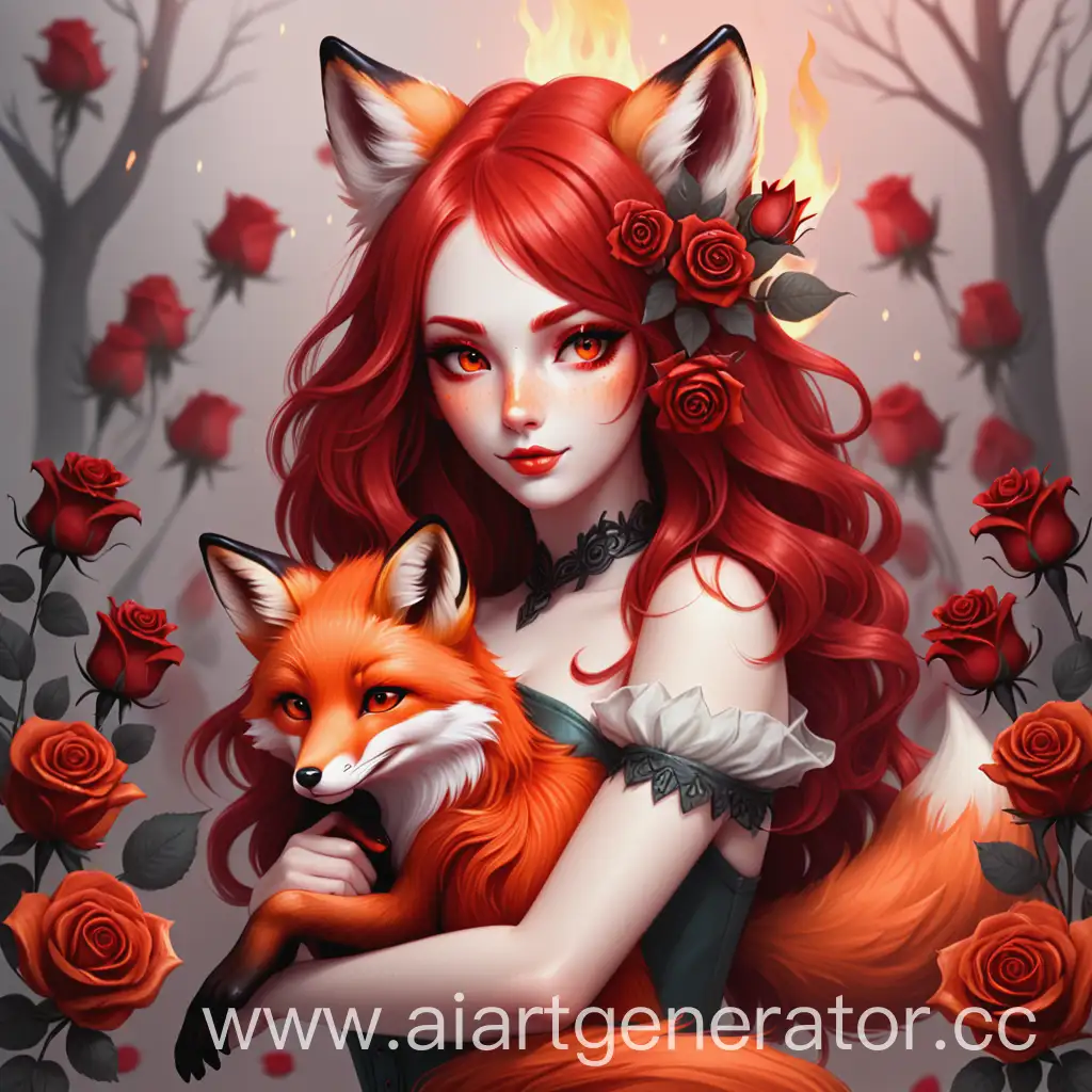 Fox-Girl-with-Fiery-Red-Hair-Holding-Roses-and-a-Fox