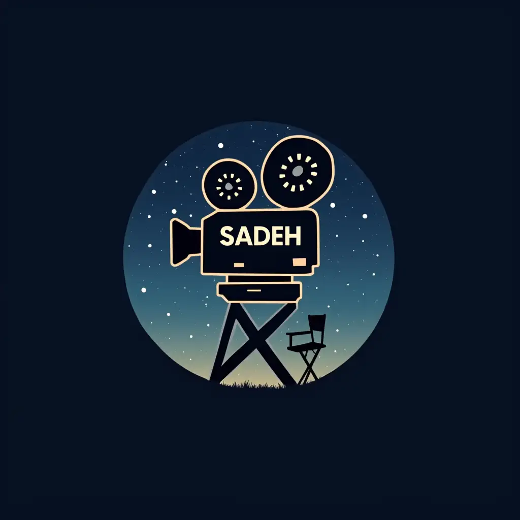 user_prompt: A logo for the art filmmaking group, with a symbol and element of a film camera, nwith the name of the group in the logo, night sky and director's chair. nGroup name: Sadeh art group