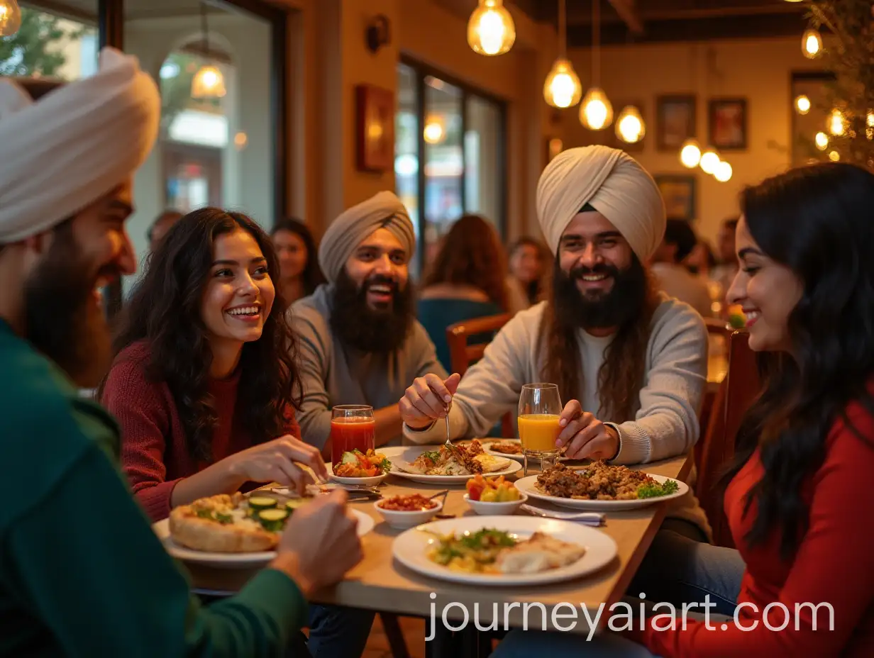 Friends-Enjoying-Vegetarian-Restaurant-Food