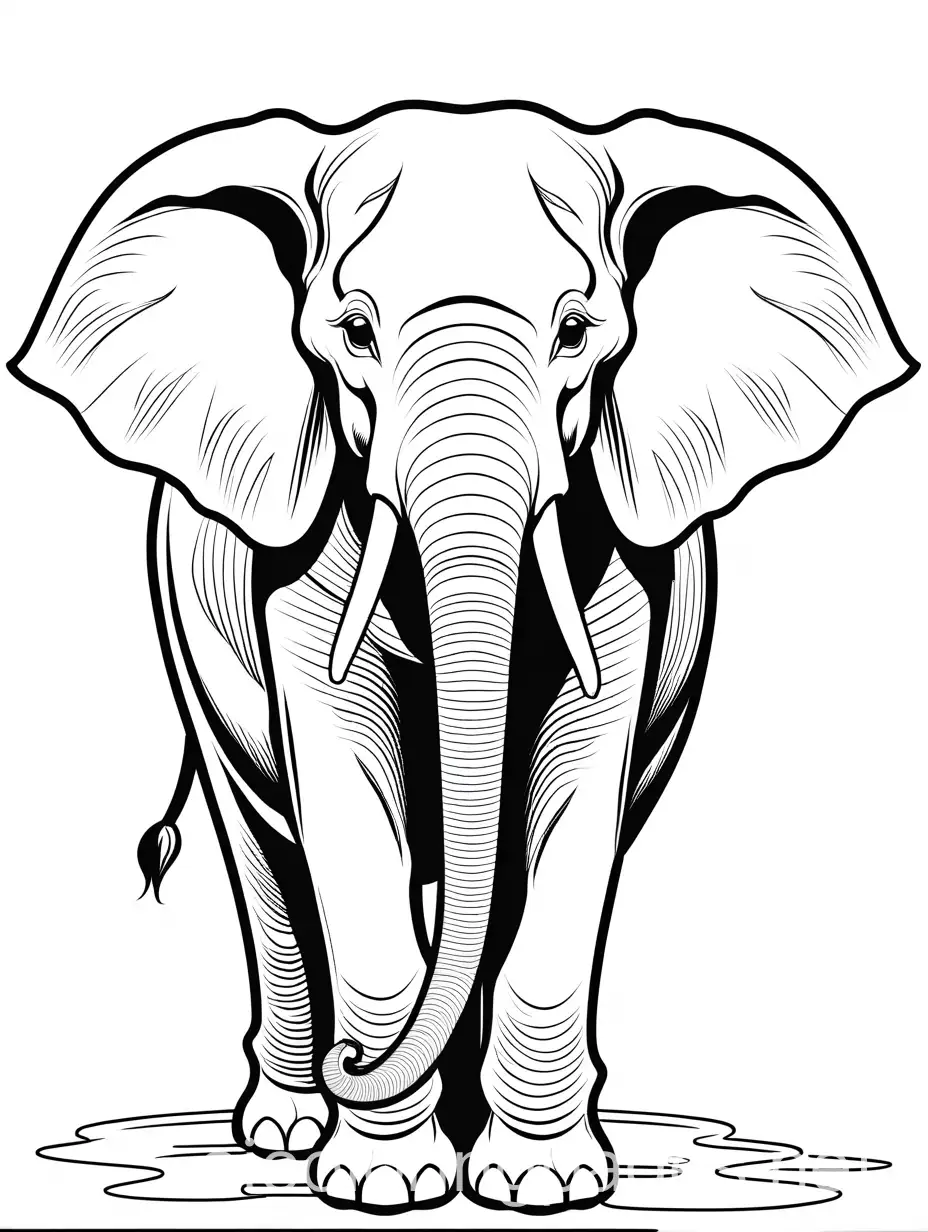 elephant, Coloring Page, black and white, line art, white background, Simplicity, Ample White Space. The background of the coloring page is plain white to make it easy for young children to color within the lines. The outlines of all the subjects are easy to distinguish, making it simple for kids to color without too much difficulty