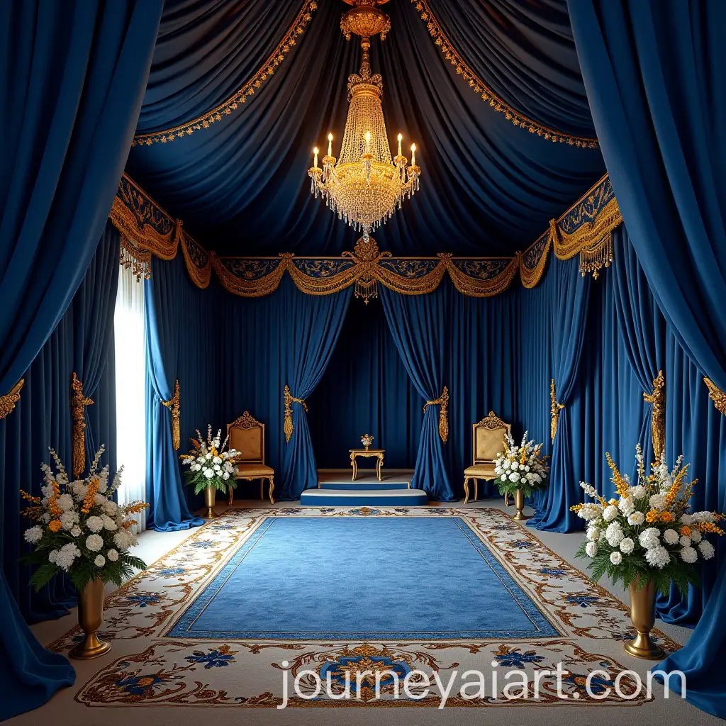 Lavishly-Decorated-Royal-Tent-Interior-with-Midnight-Blue-and-Golden-Accents