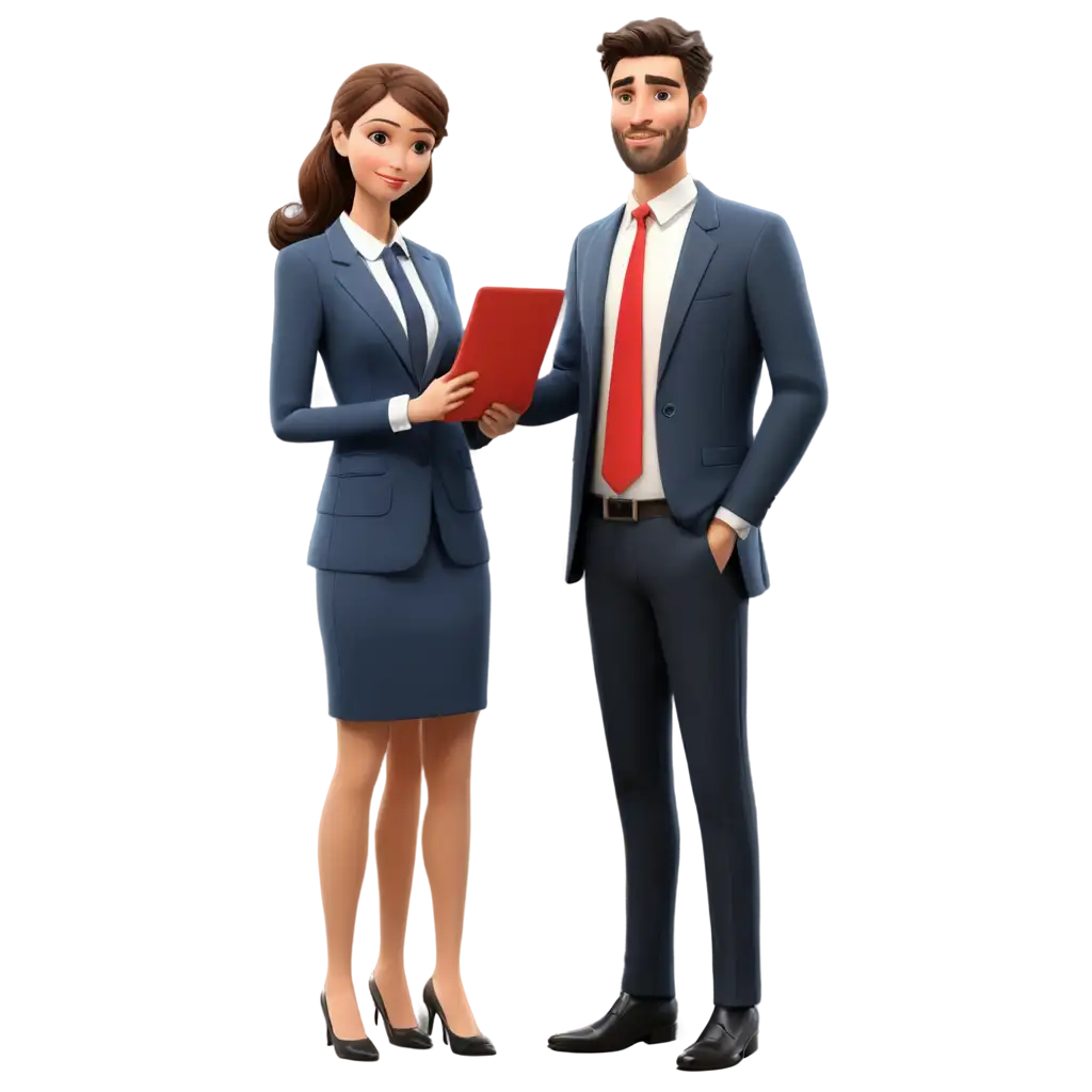 Cartoon-Female-and-Male-Salesman-Standing-Together-PNG-Image-Professional-Cartoon-Characters-for-Marketing-and-Presentations