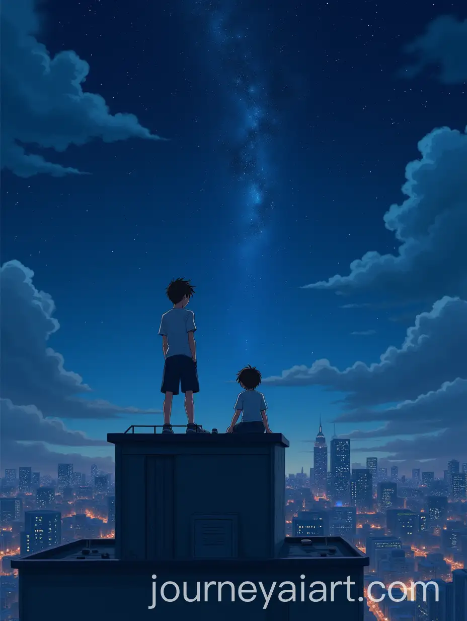 Boys-Stargazing-on-a-City-Rooftop-in-90s-Anime-Style