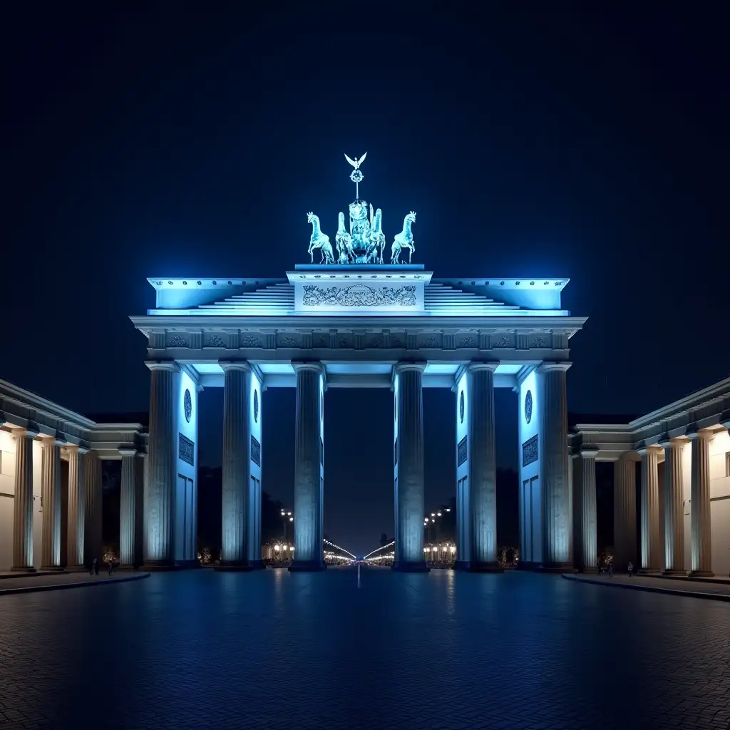 Brandenburg-Gate-at-Night-with-Dark-Ocean-Blue-Neon-Lighting