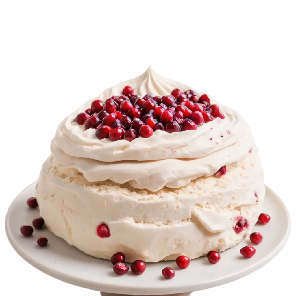 Anna-Pavlova-Cake-with-Cranberries-on-Top-HighQuality-PNG-Image-for-Digital-Use