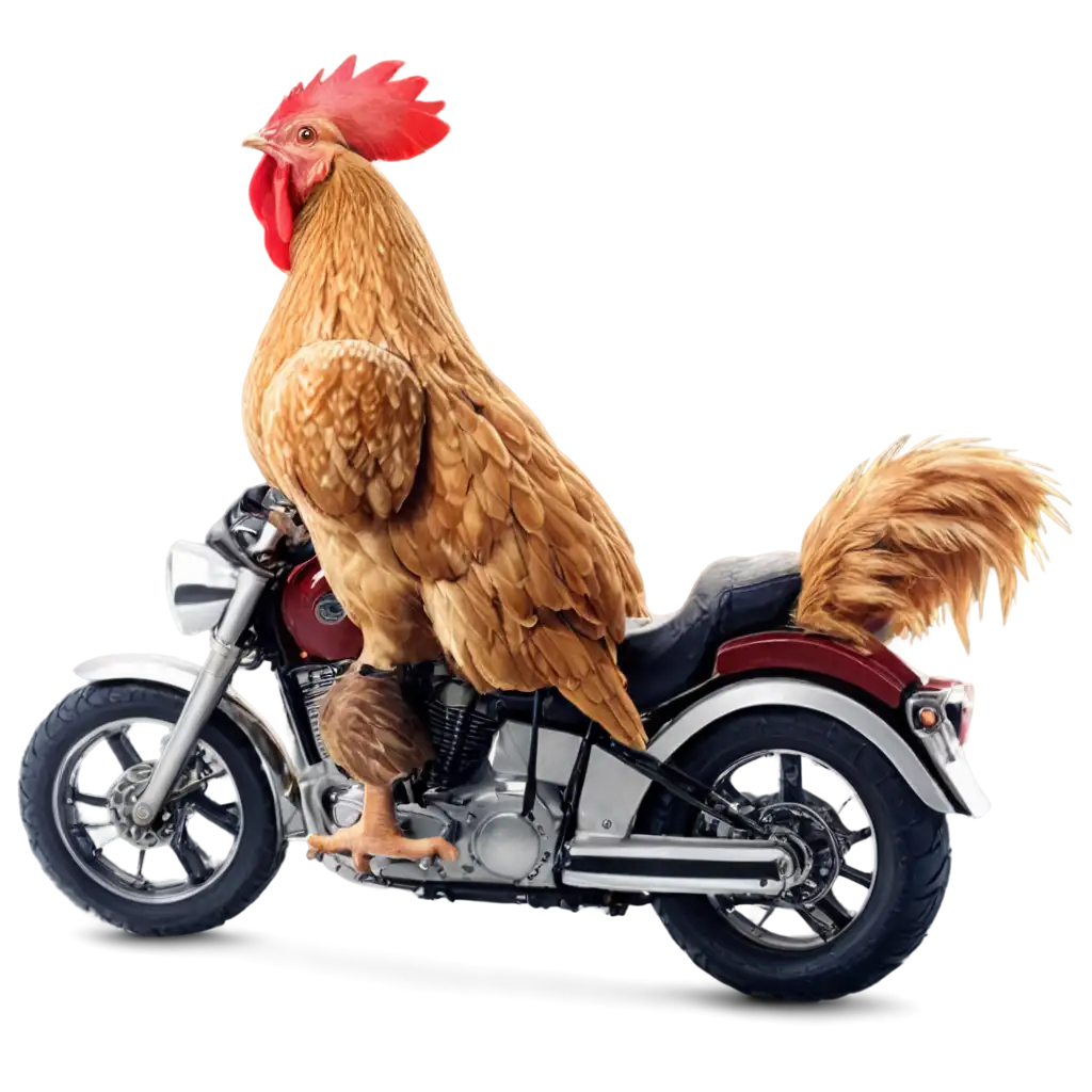 A Hen riding a motorcycle