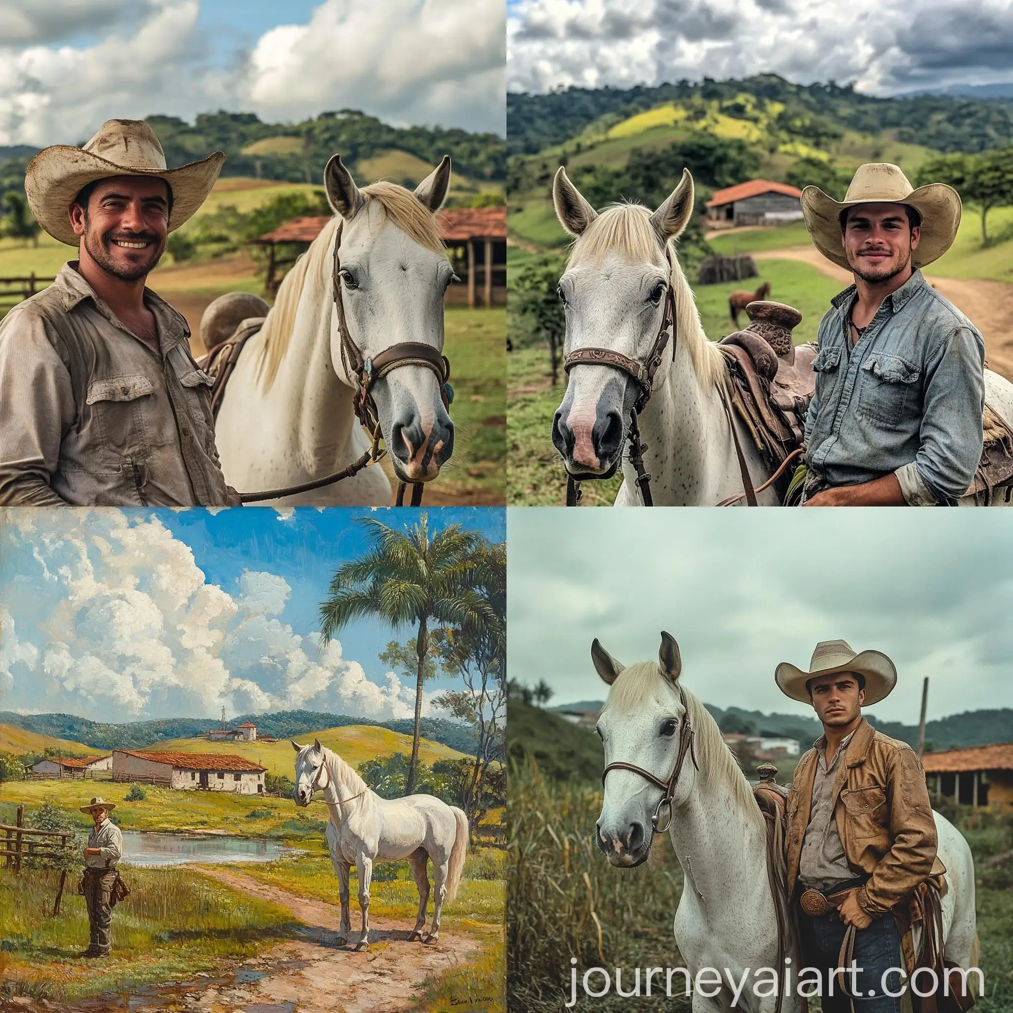 Cowboy-with-White-Horse-on-Brazilian-Farm