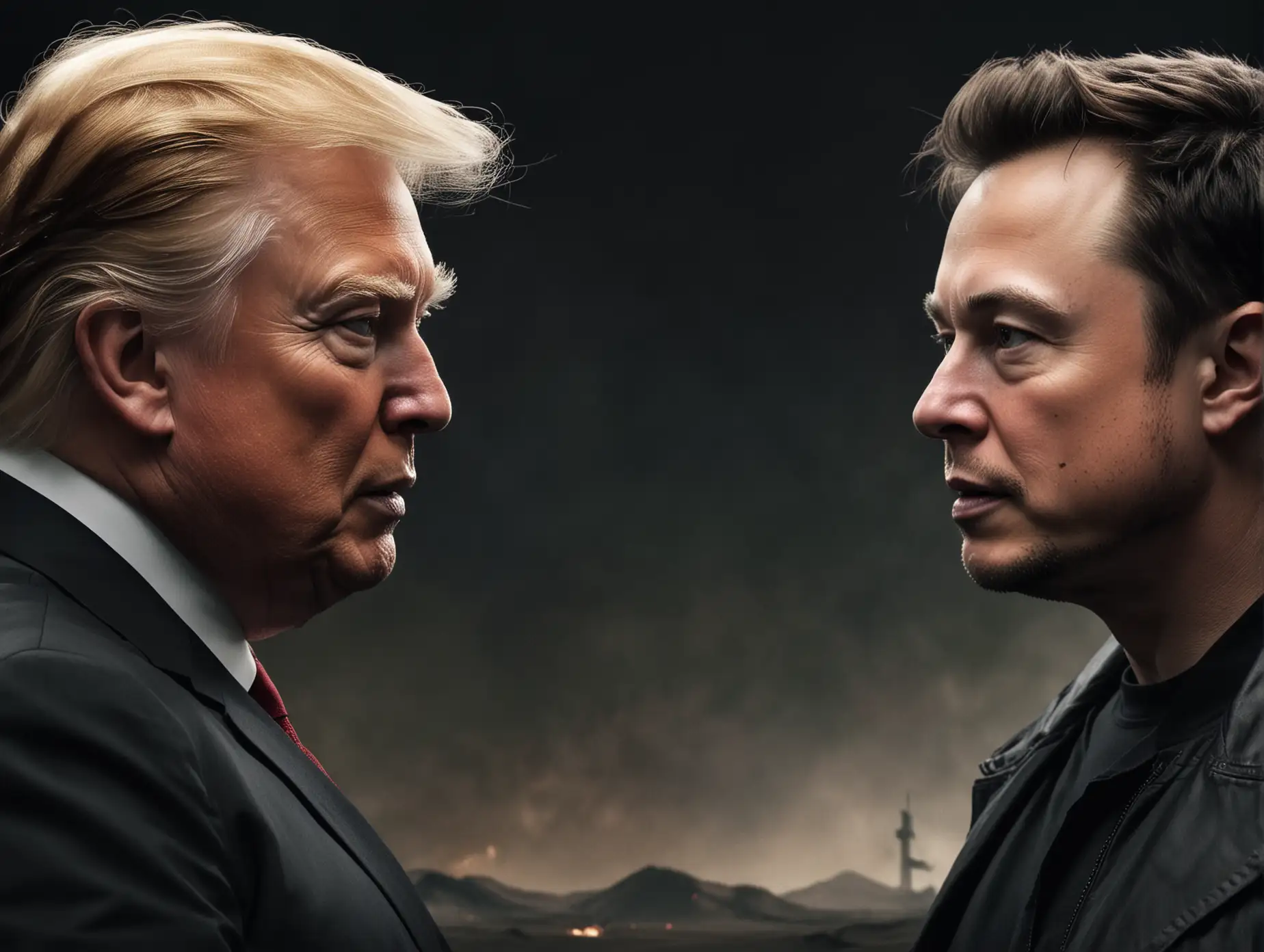 film style, Trump and Musk fighting side by side