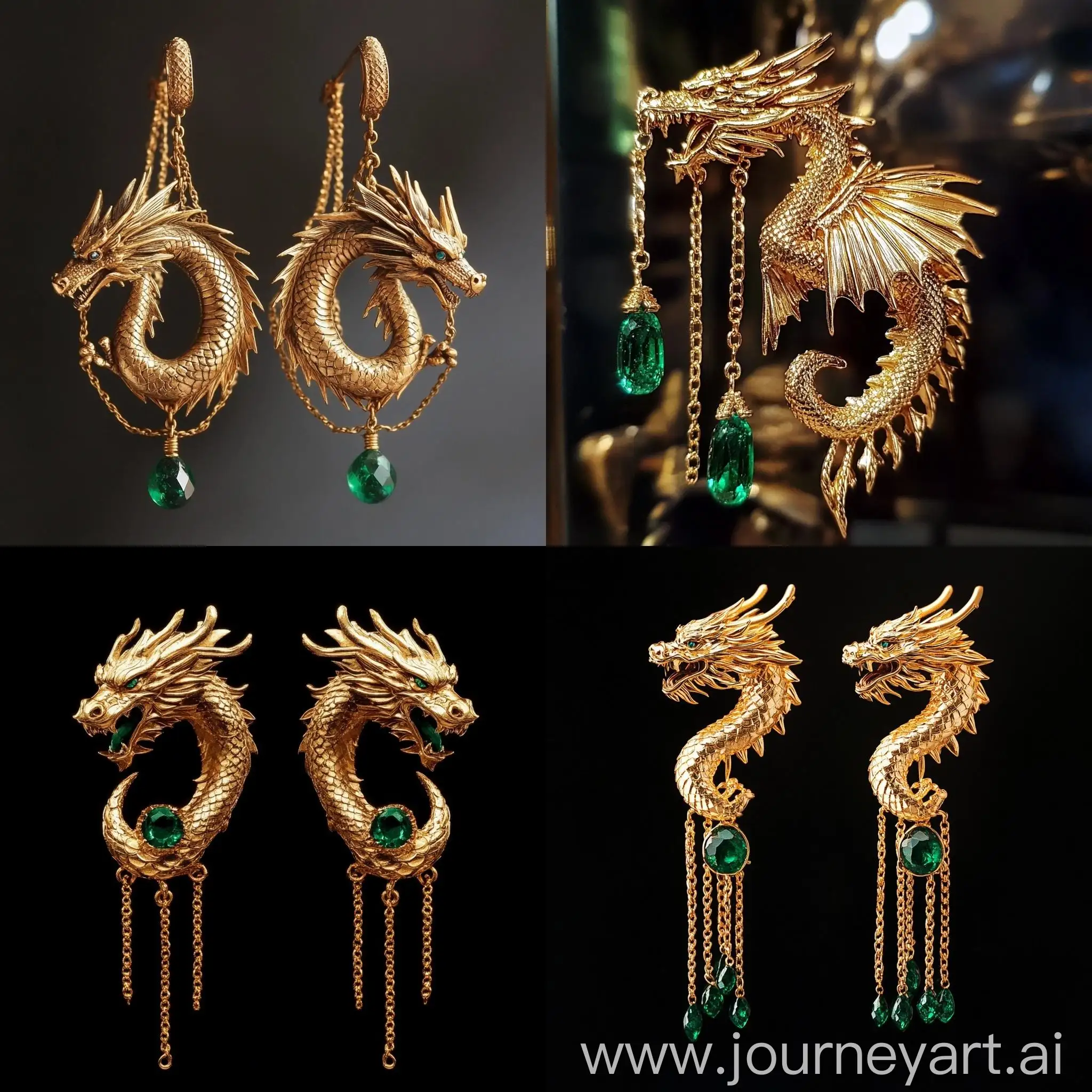 Fantasy-Dragon-Holding-Emerald-with-Golden-Earrings