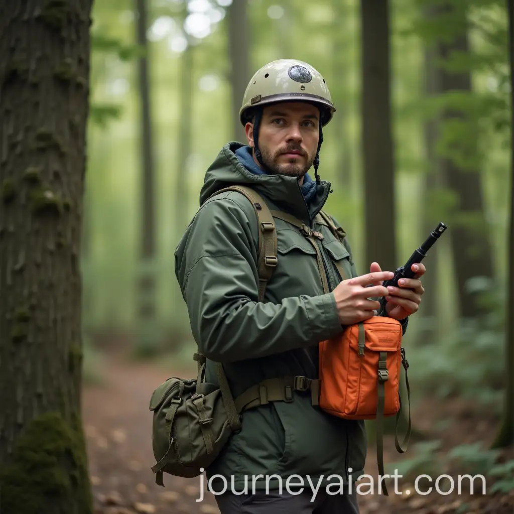 Orienteering-Man-Navigating-Forest-with-Map-and-Compass