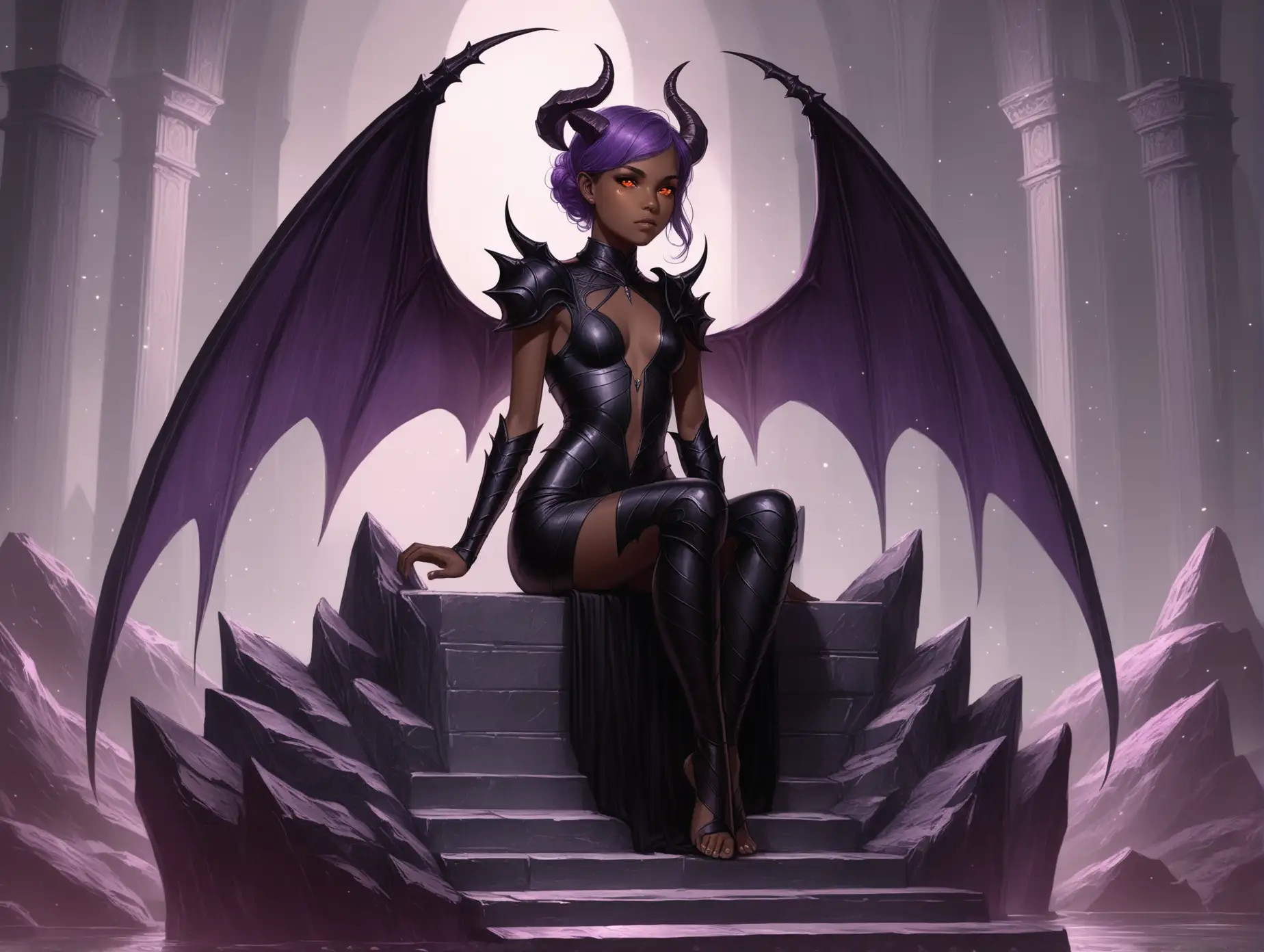 DarkSkinned-Succubus-in-Black-Armor-Sitting-on-a-Stone-Throne-with-Purple-Hair-and-Demon-Wings