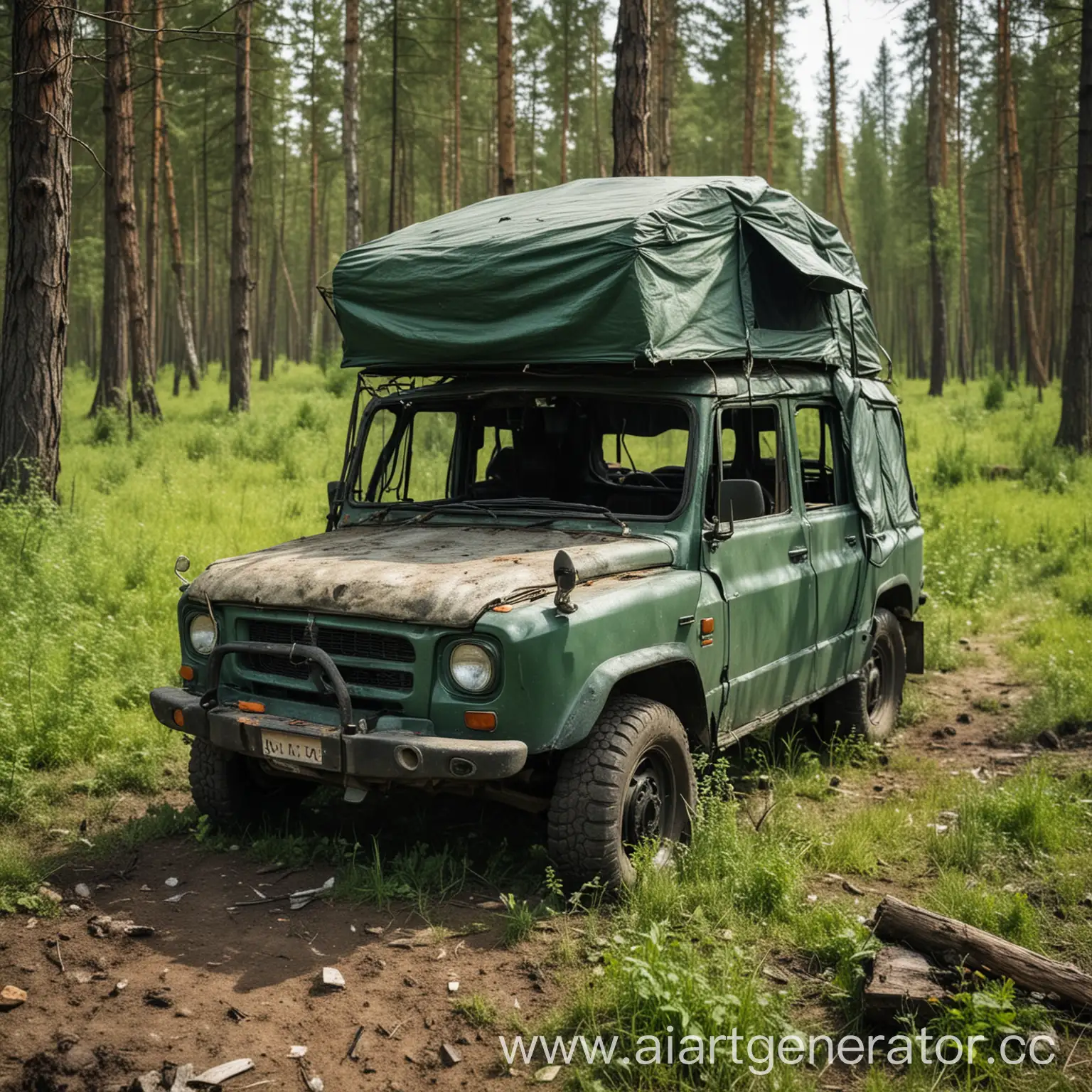 Burnt-UAZ-Profi-Car-Near-Forest