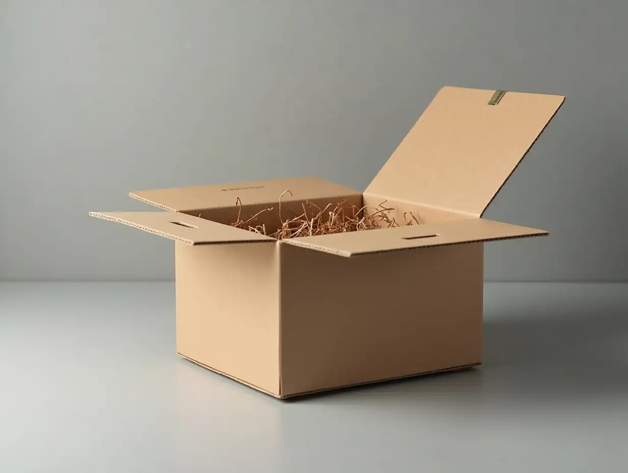 intricate packaging, from cardboard, 3D, neutral gray background, contrast lighting