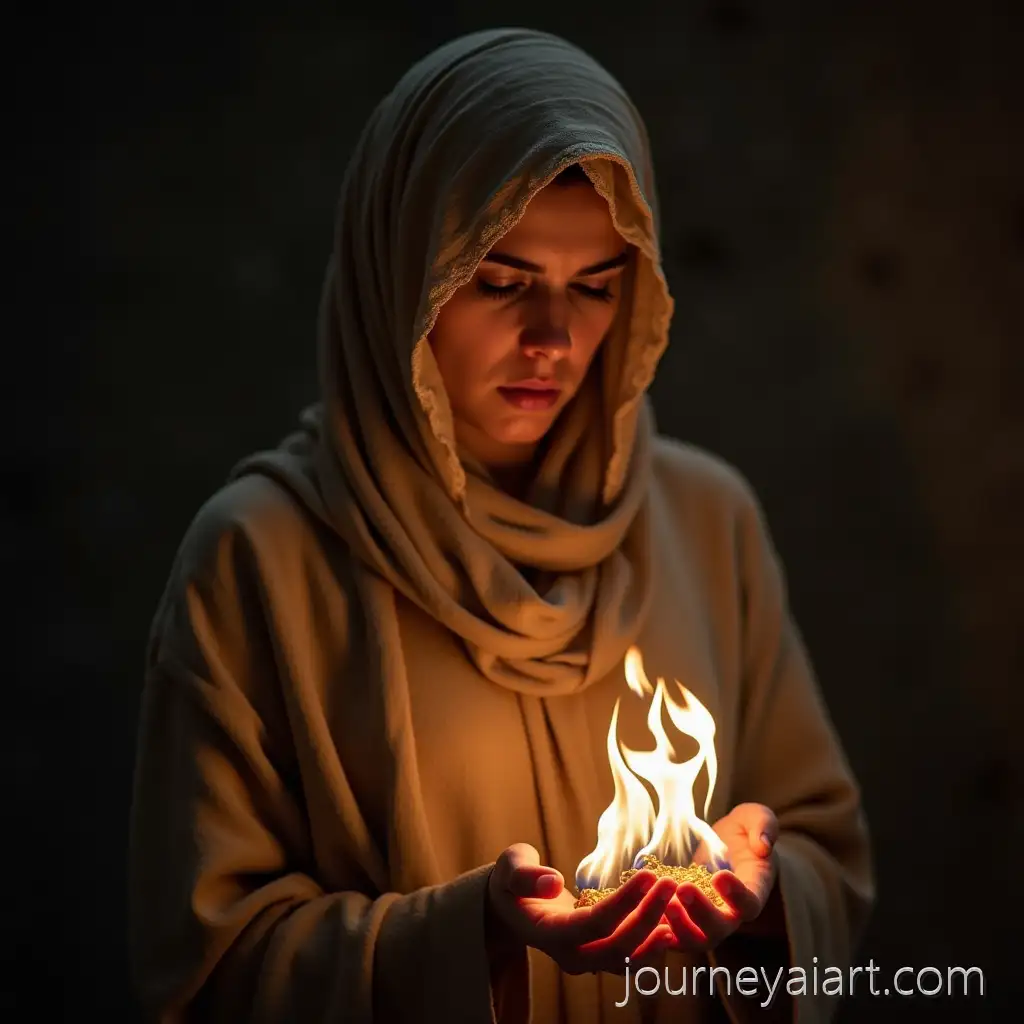 Holy-Woman-in-Arabic-Clothing-with-Light-on-Her-Face-Witnessing-a-Divine-Event