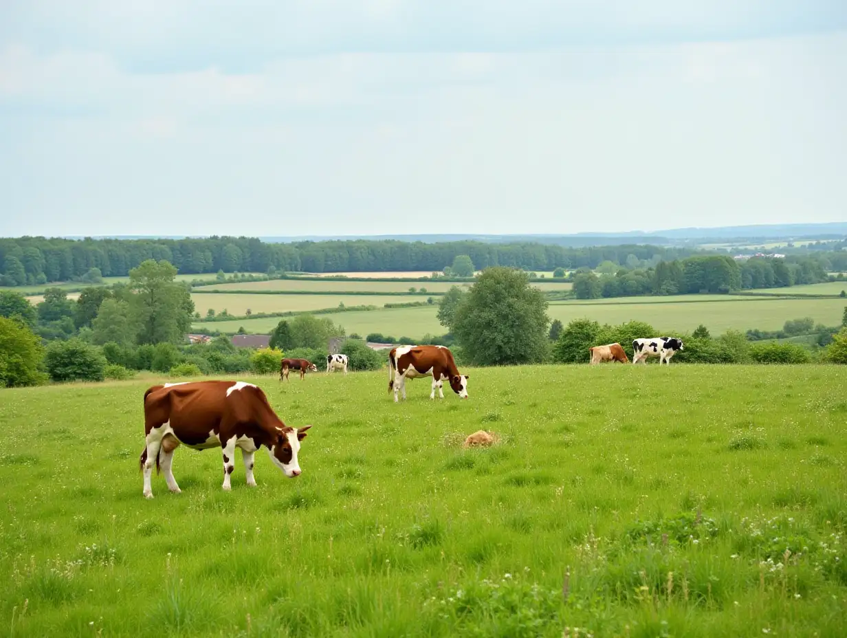 rural countryside landscape with cows between brussels and charleroi in belgium