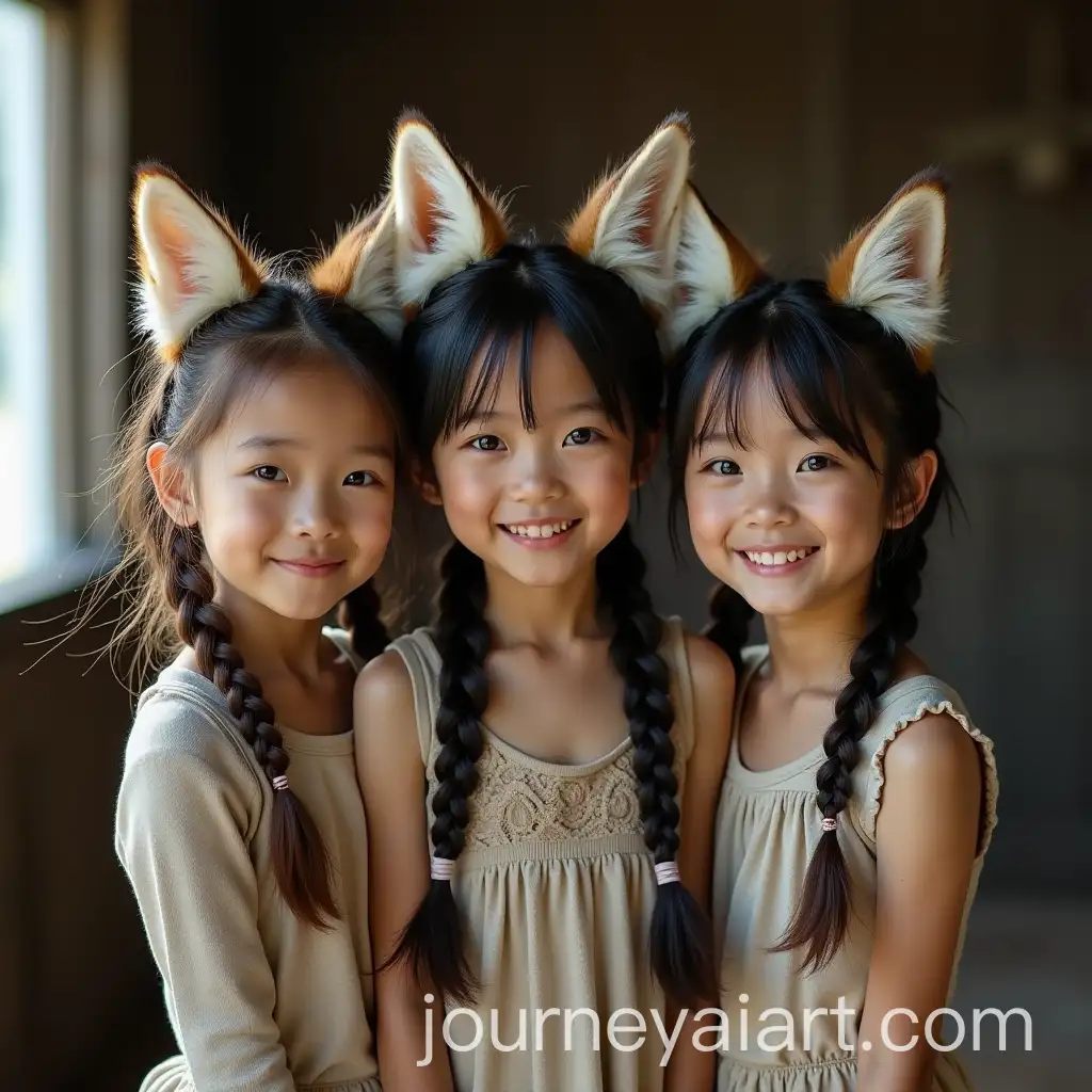 Three-Cute-Asian-Girls-with-Fox-Ears-and-Tails-in-PostApocalyptic-Mountain-House