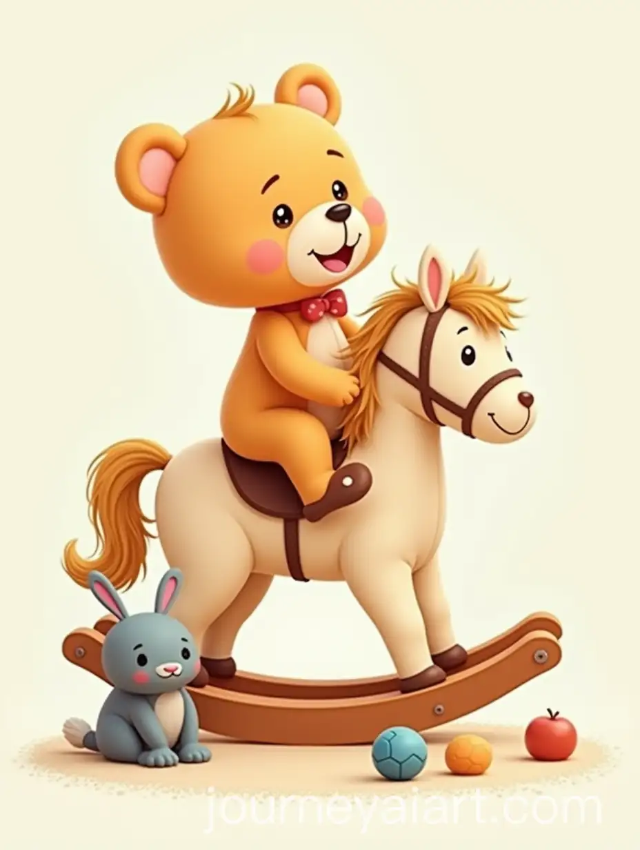 Cartoon-Teddy-Bear-Riding-Rocking-Horse-with-Toy-Rabbit-and-Playful-Toys