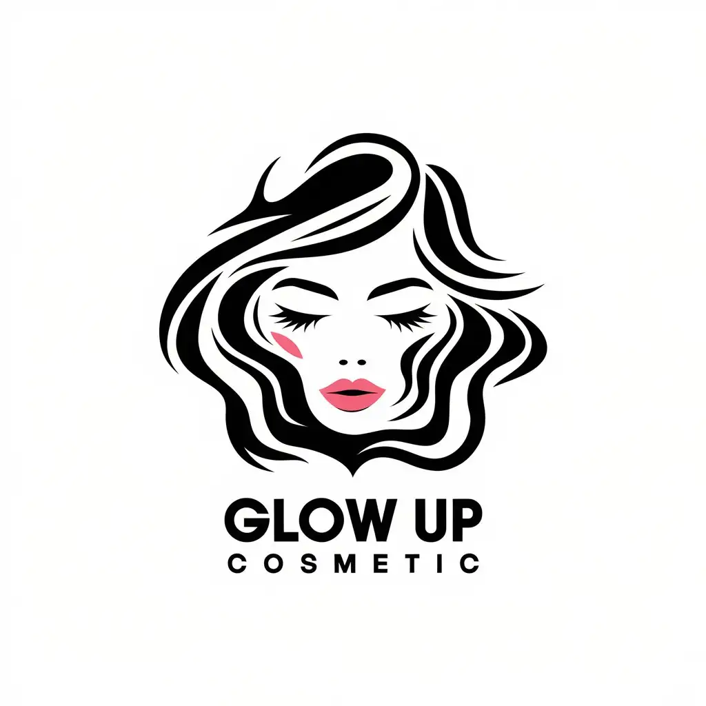 a vector logo design,with the text "Glow Up Cosmetic", main symbol:A face,Moderate,clear background