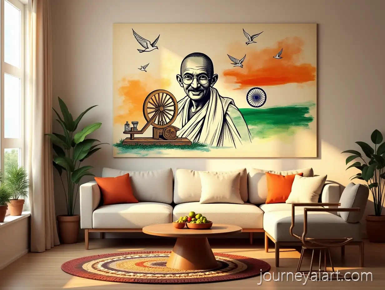 Gandhi-Jayanti-Festive-Poster-with-ModernGandhi-Jayanti-festive-poster-Living-Room-and-Patriotic-Elements