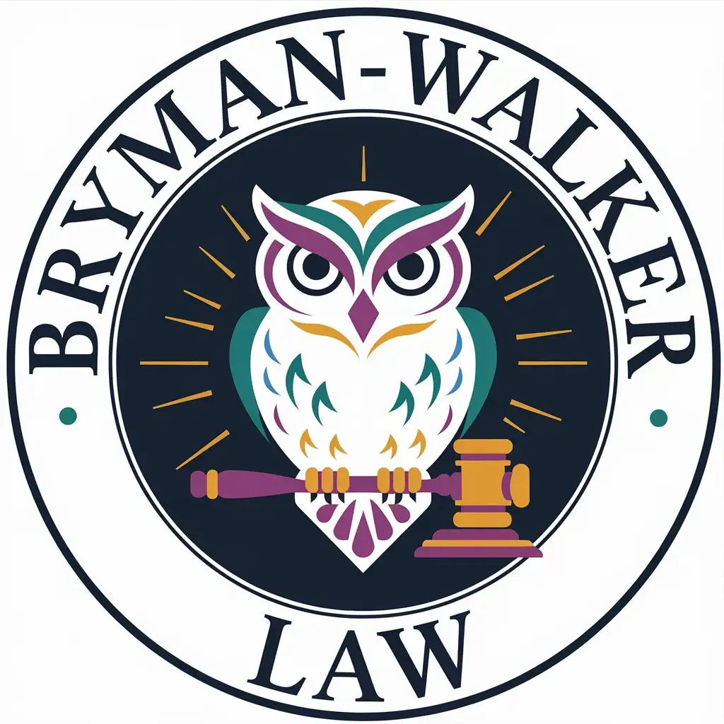 LOGO Design for BrymanWalker Law Colorful Owl Holding Gavel in Legal Industry Theme