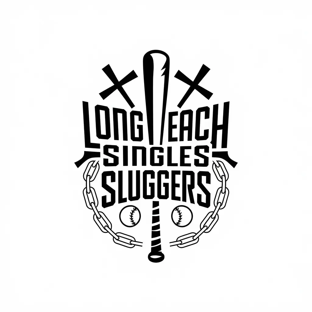 LOGO Design for LongBeach Singles Sluggers Vector Design with Slow Pitch Softball Bats Crosses and Broken Chains