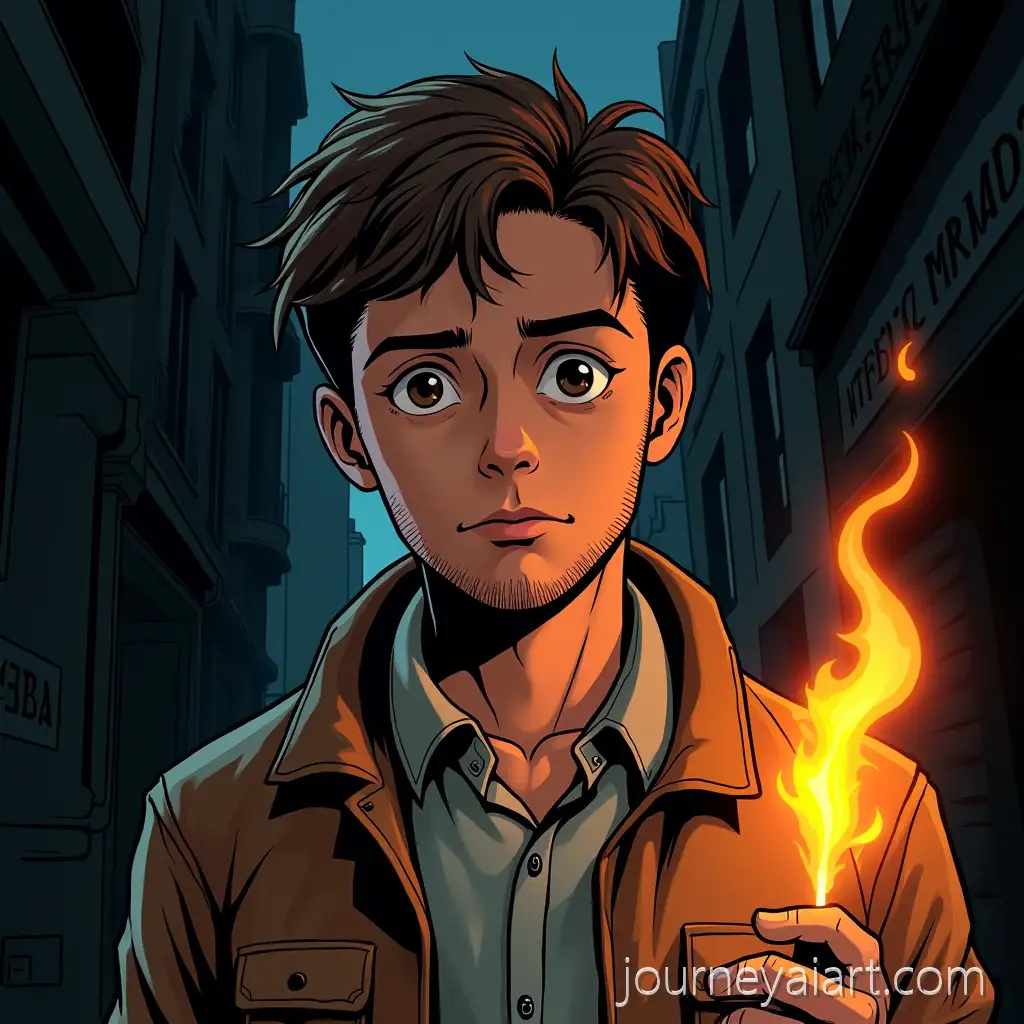 Young-Detective-with-Fiery-Demon-in-Dark-Alley-Marvel-Comics-StyleMarvel-detective-in-alley
