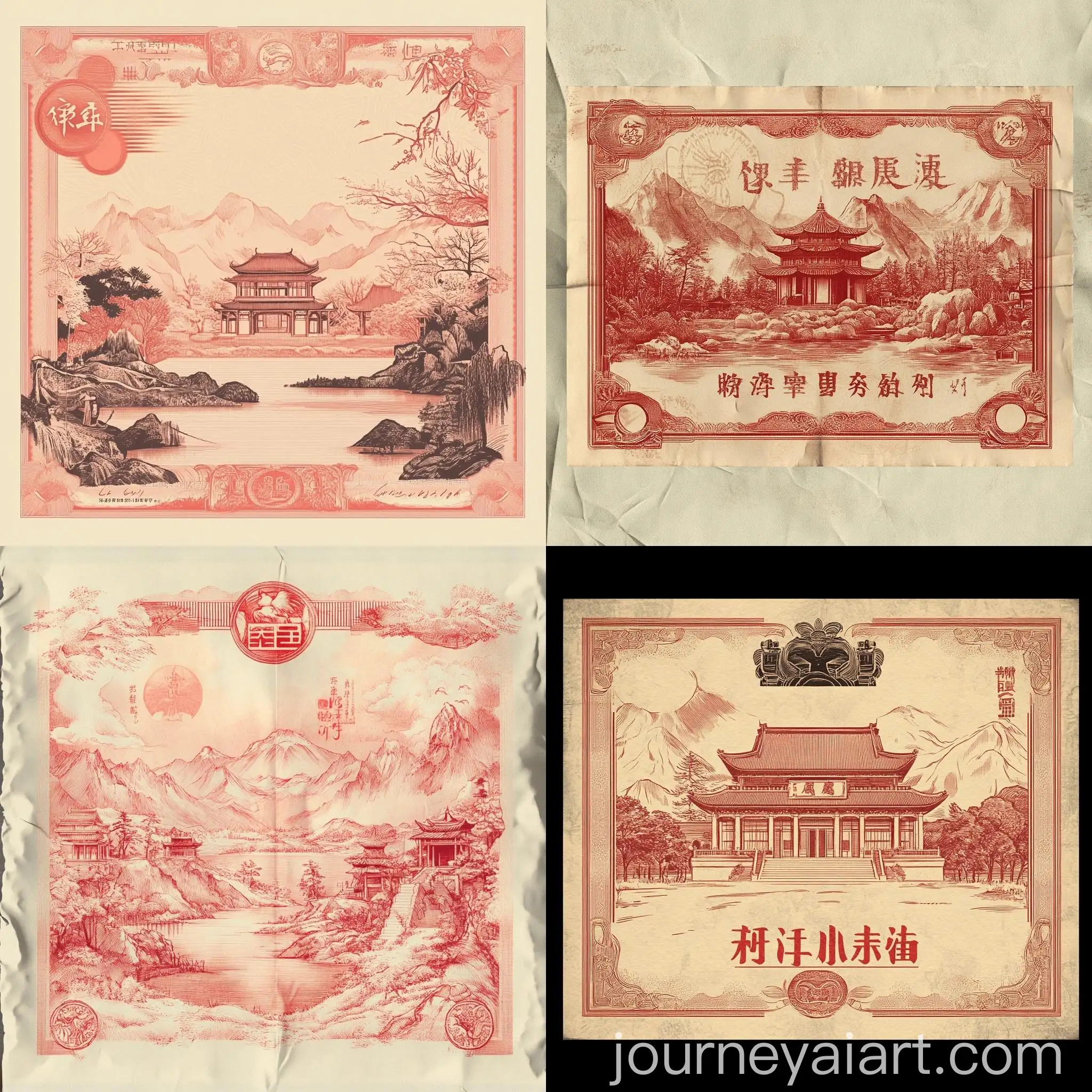 Illustration-of-Fictional-Asian-Country-Banknote-in-Light-Red-Colors