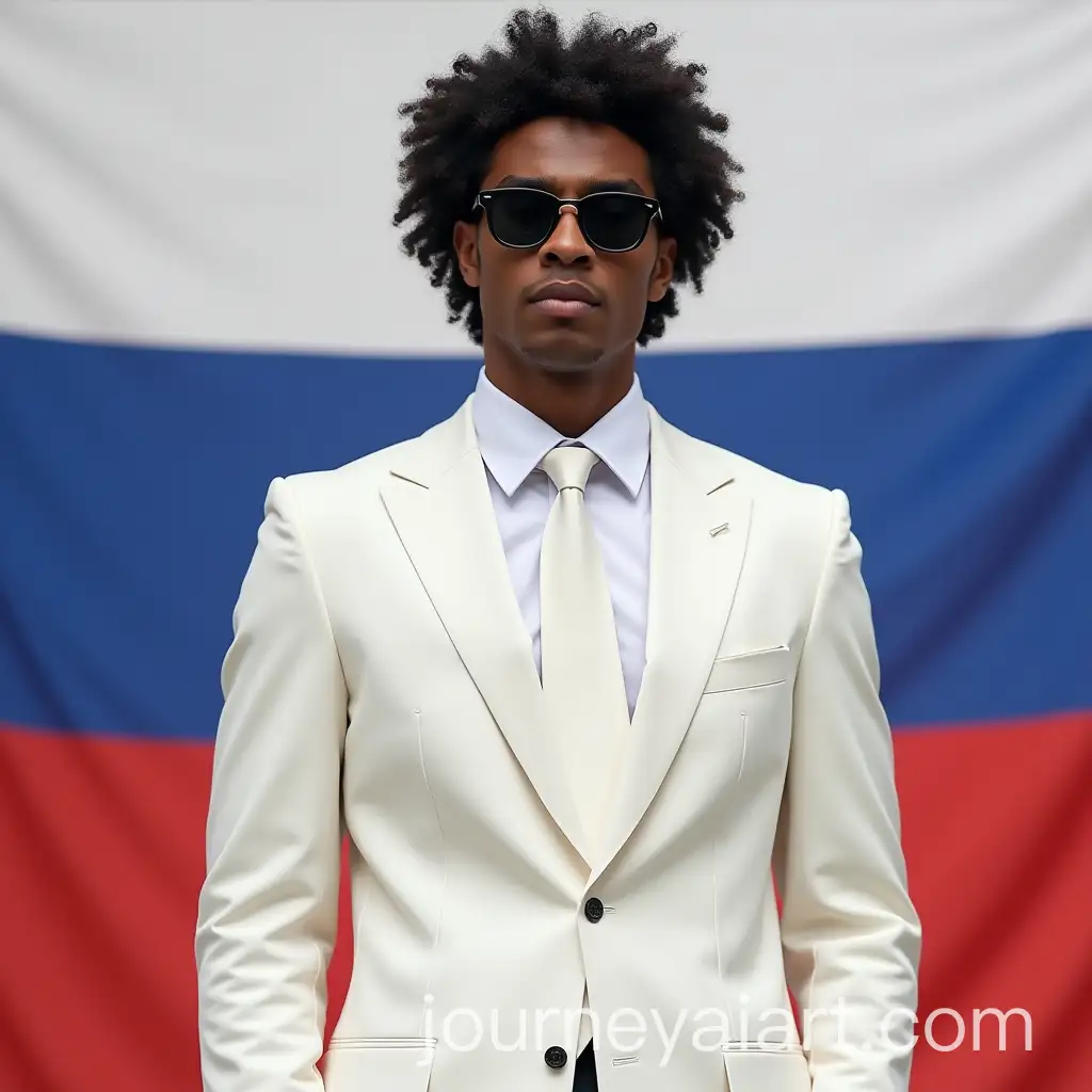 CurlyHaired-Man-in-White-Suit-and-Russian-Flag-Background