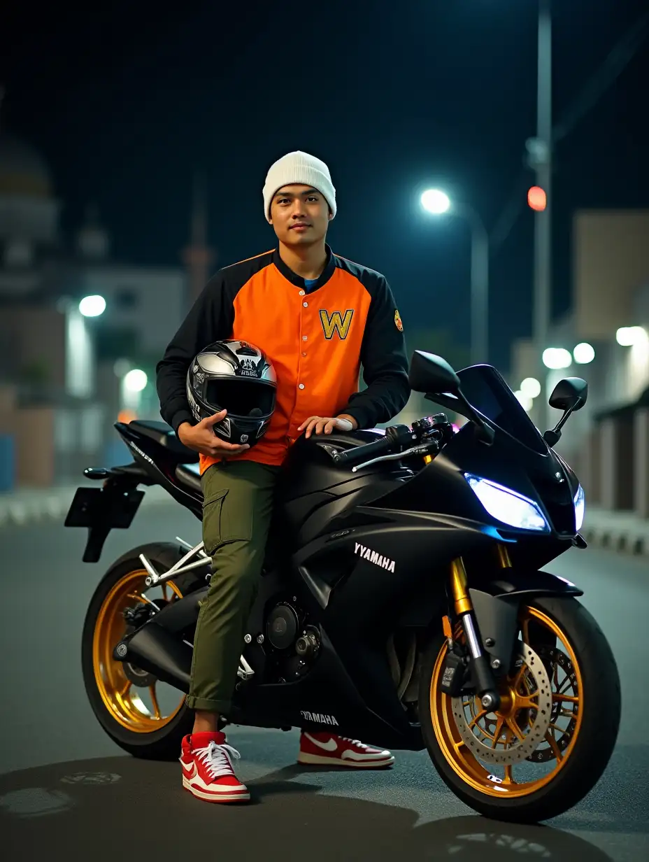 Indonesian-Man-on-Yamaha-YZFR15-Motorcycle-at-Night-with-Urban-City-Backdrop