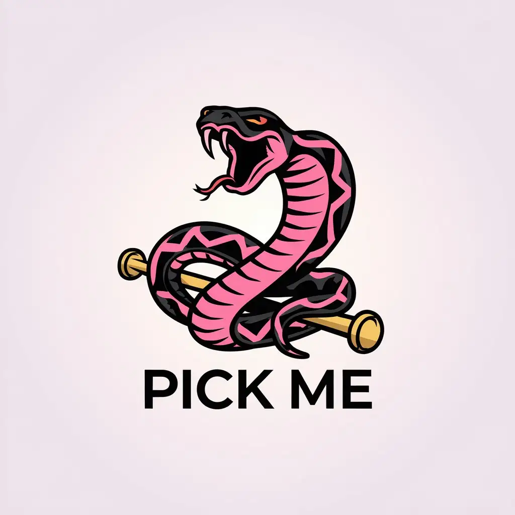 LOGO-Design-for-Pick-Me-Minimalistic-Pink-Black-Snake-Logo-on-Clear-Background