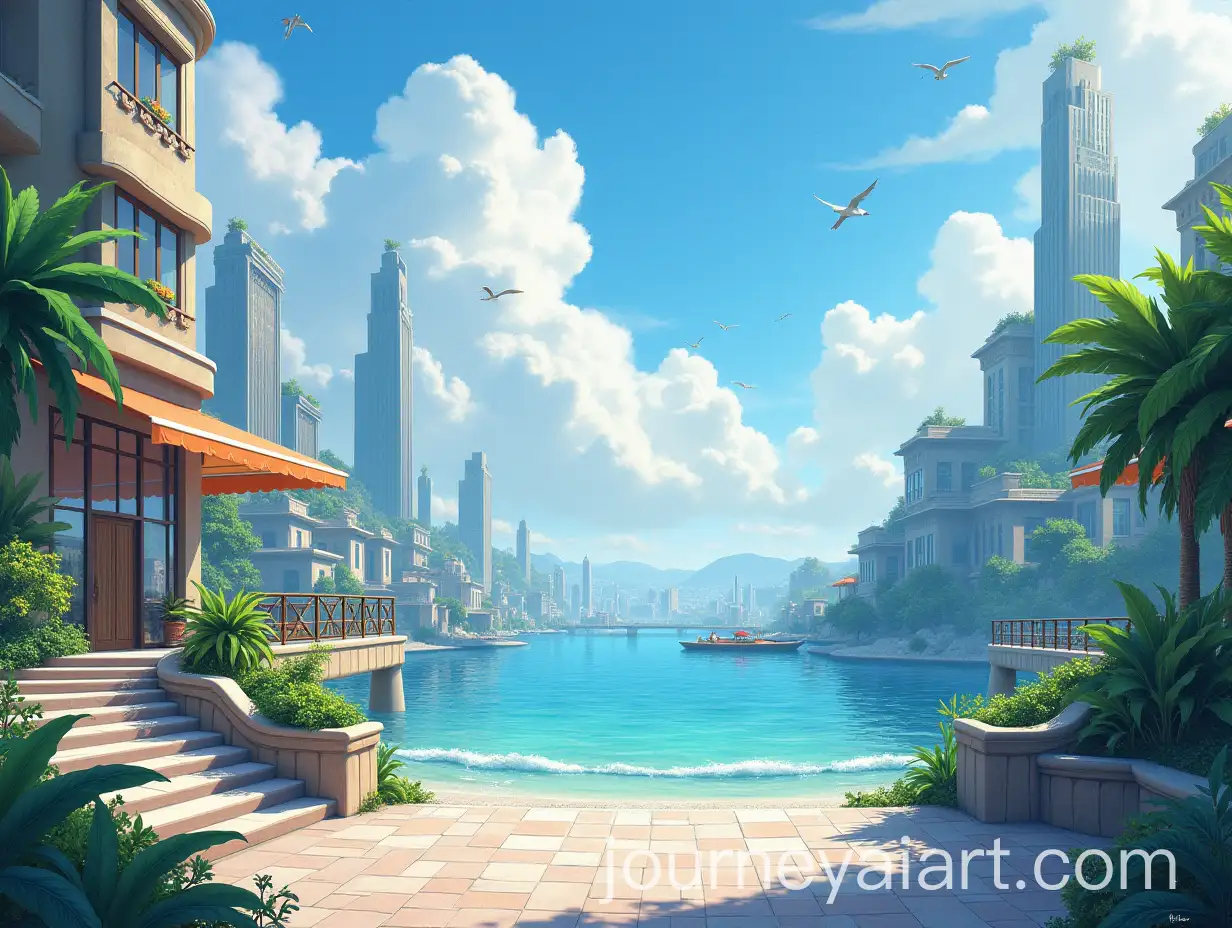Cloud-Chasers-in-a-Cityscape-with-Decorative-Plants-and-Clear-Streets
