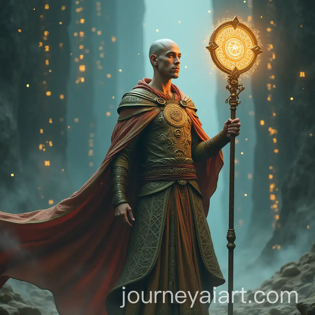 Hyperrealistic-Male-Warrior-in-Geometric-Robe-with-Glowing-Staff