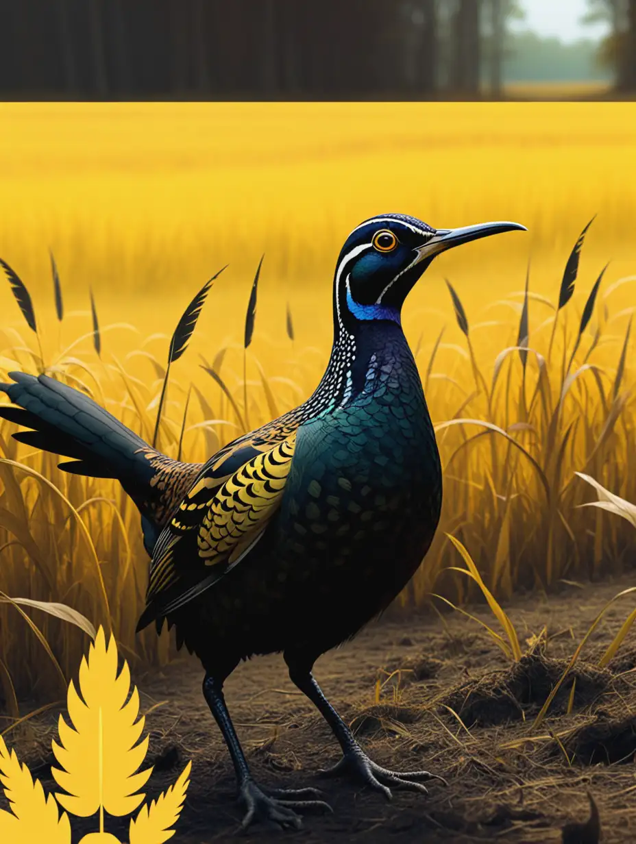 Black LongBeaked Woodcock in a Vibrant Fantasy Field