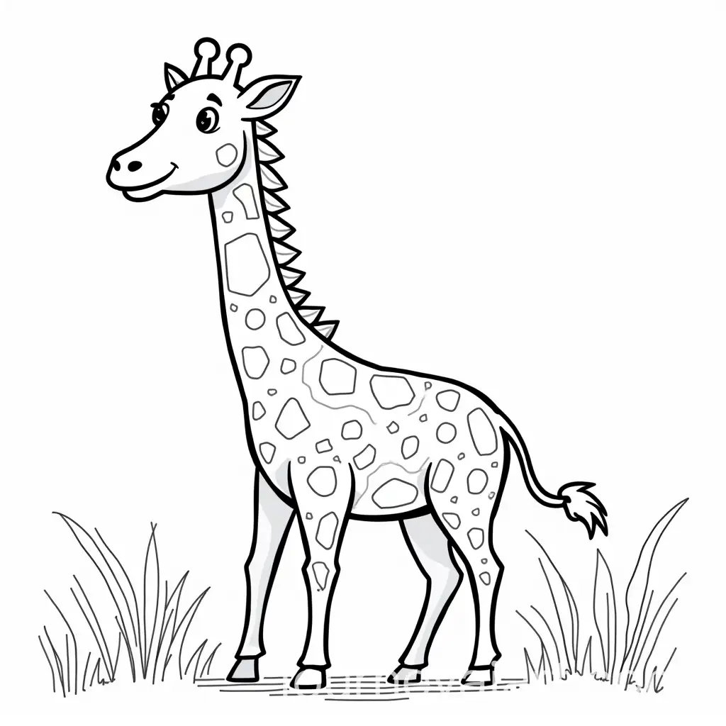 Childrens-Drawing-of-a-Giraffe-in-its-Natural-Habitat-Black-and-White