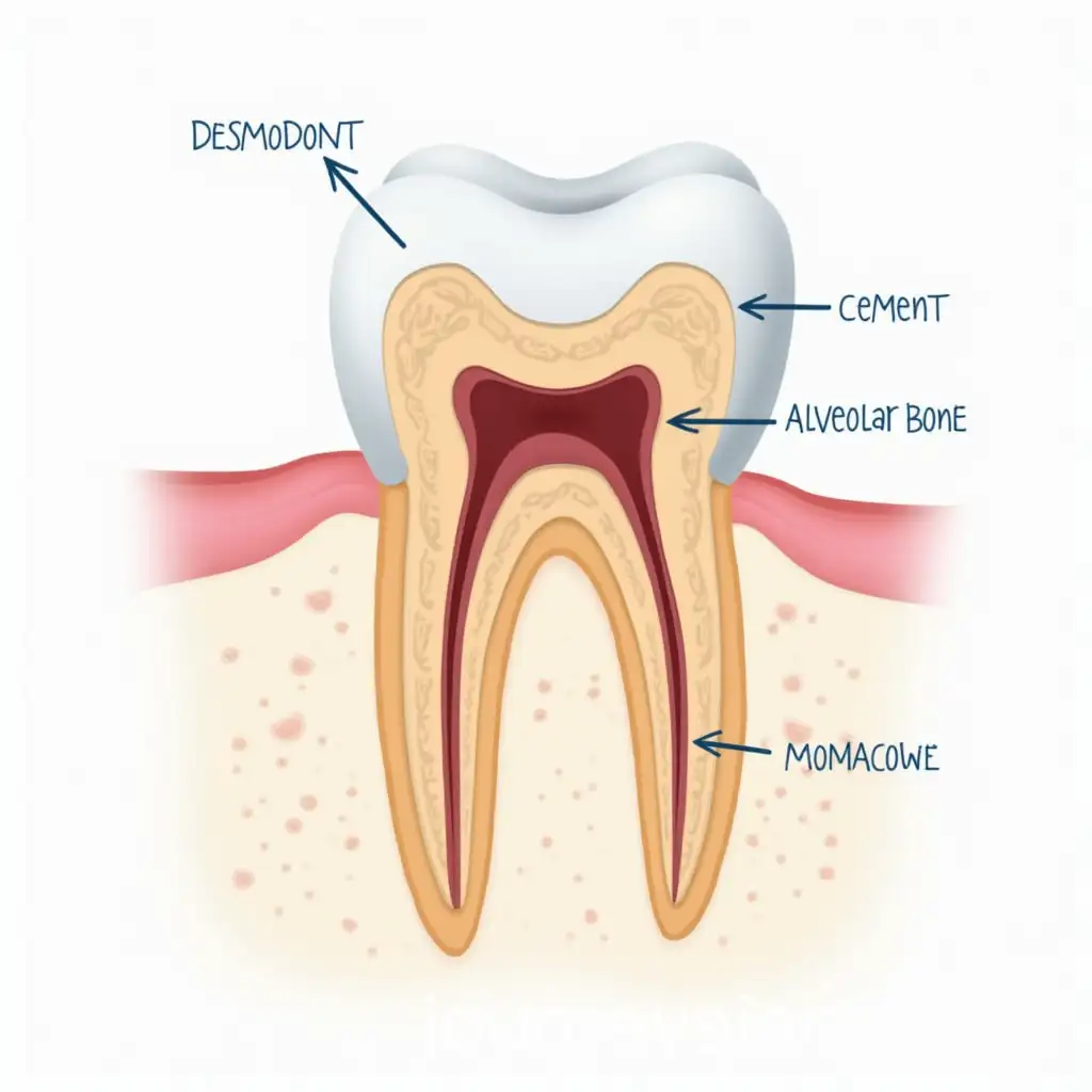 Desmodont-Cement-and-Alveolar-Bone-of-a-Tooth-with-Labeling-Arrows