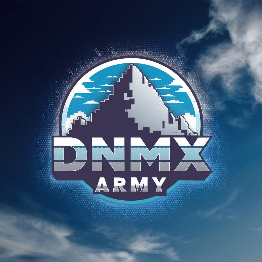 LOGO Design For DNMX ARMY Minecraft Mountain in 3D Floating in Blue Sky