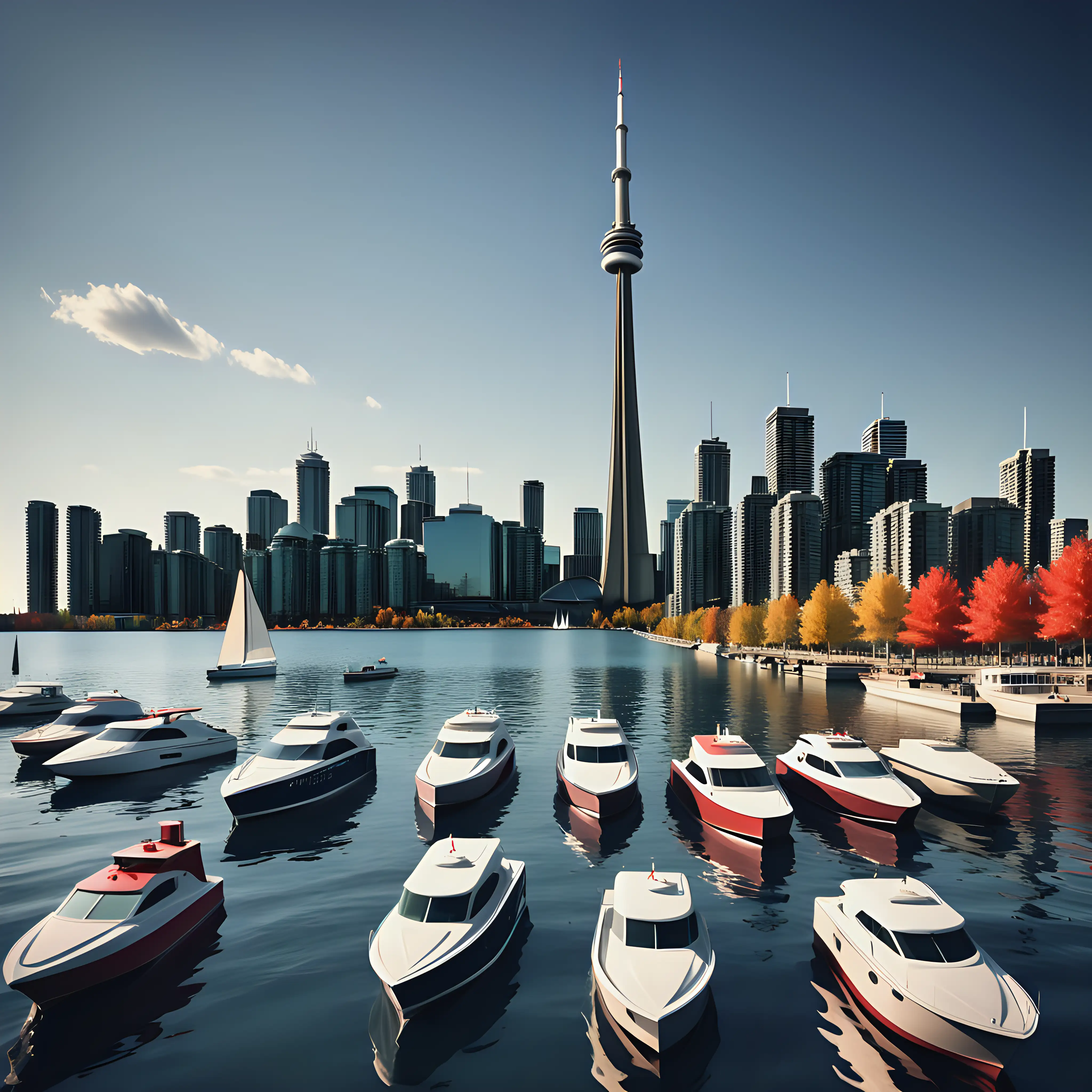 Toronto Skyline with CN Tower and Boats in Foreground