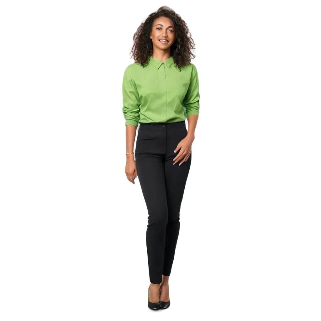 Create-a-PNG-Image-of-a-Woman-in-a-Green-Social-Shirt-and-Black-Pants