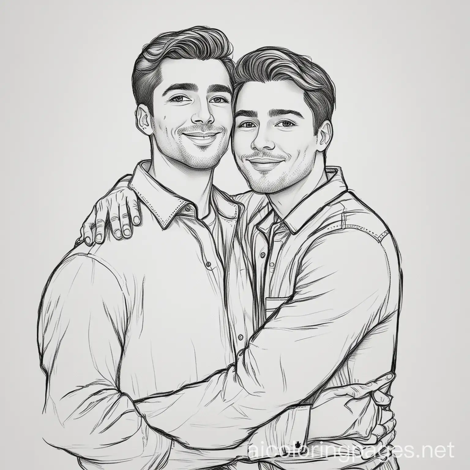 Handsome-Gay-Couple-Embracing-Simple-Coloring-Page-for-Kids