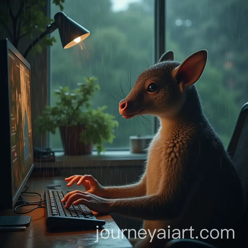 Speech-Therapist-Playing-Video-Games-with-Platypus-in-Rain