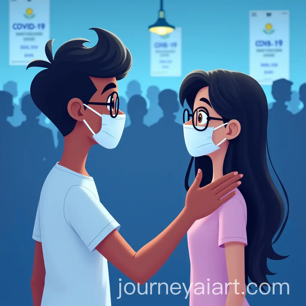 Animated-COVID19-Vaccination-Center-Encounter-Indian-Boy-Waves-at-Surprised-Girl