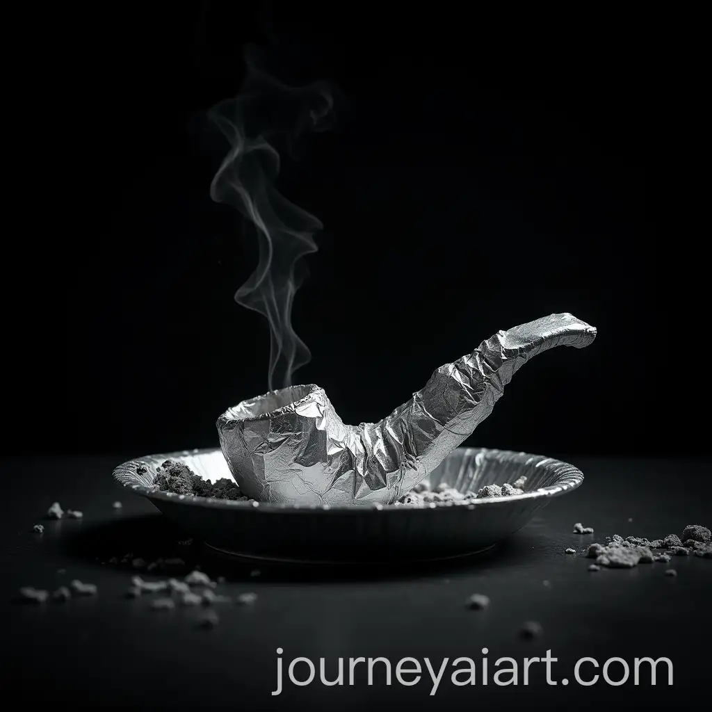 Photorealistic-Handmade-Aluminum-Foil-Pipe-with-Falling-Ashes-on-Dark-SurfaceAI-Image-Prompt-Expansion