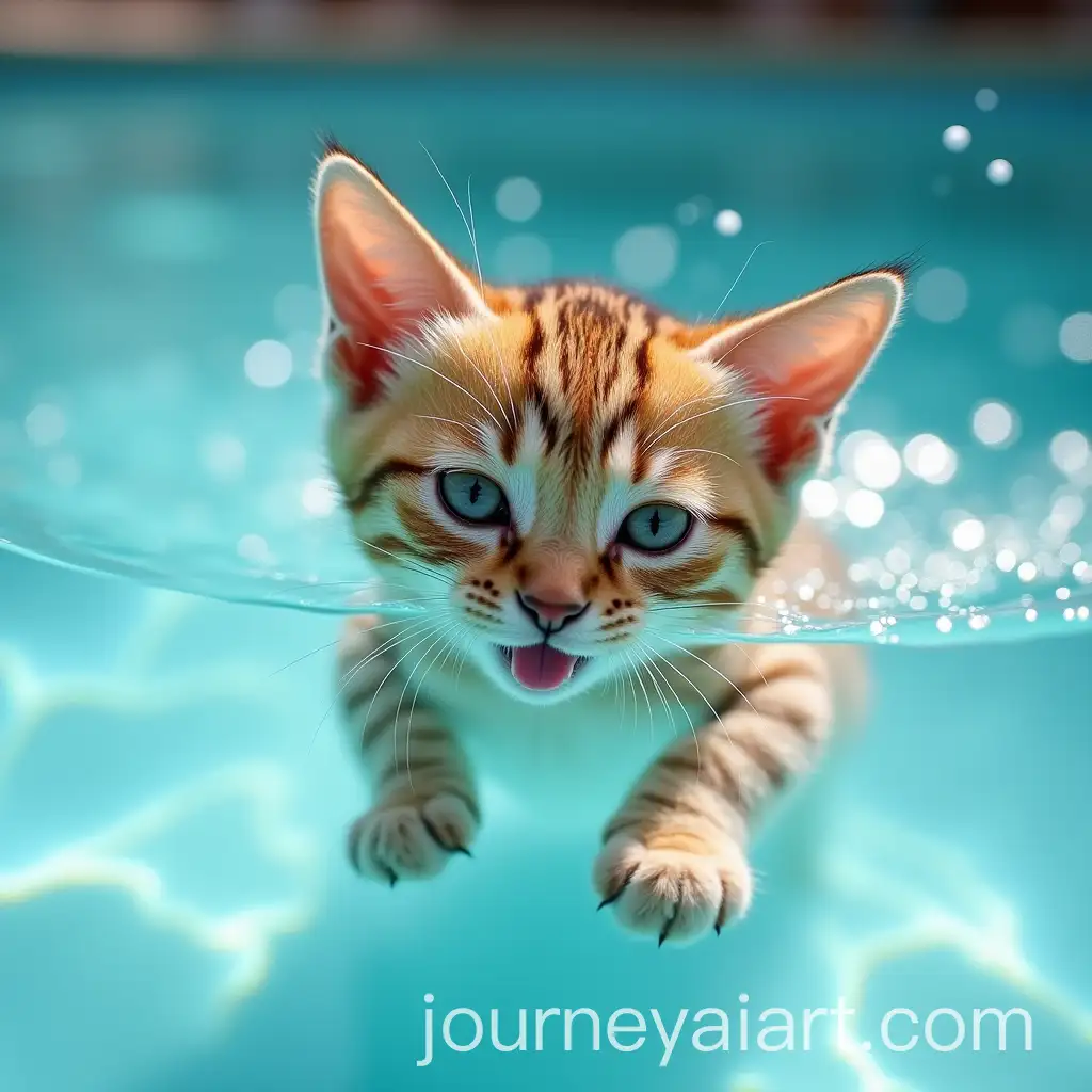 Playful-Cat-Enjoying-a-Swim-in-a-Vibrant-Pool