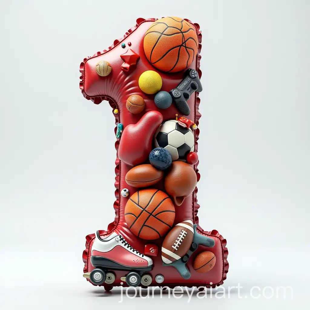 HyperRealistic-Glossy-BalloonAI-Image-Prompt-Expansion-Shaped-Like-Number-1-with-Sports-and-Gaming-Gear-Textures