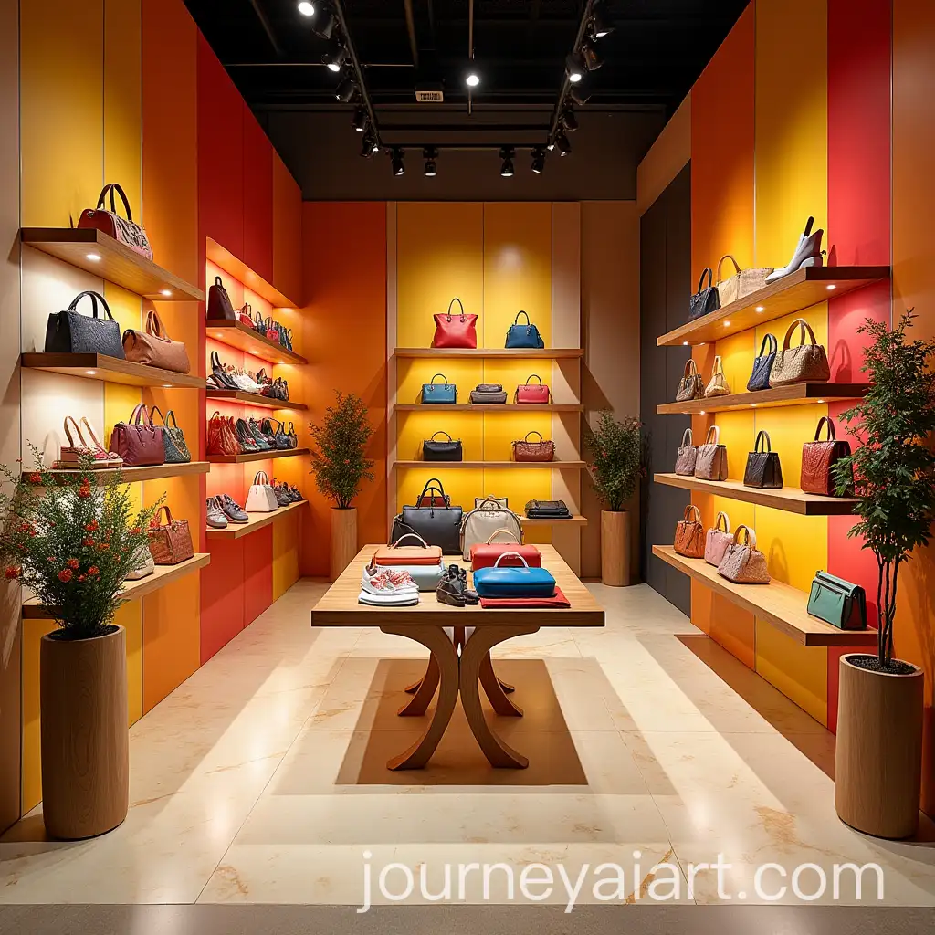 Stylish-and-Colorful-Booth-Display-for-Bags-and-Shoes-with-Floral-Accents